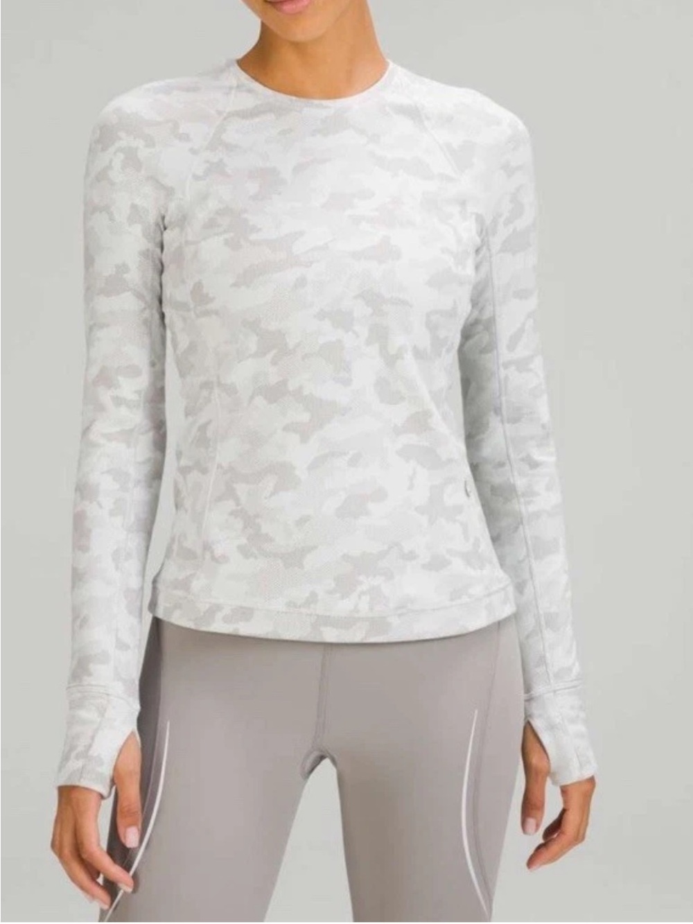 Lululemon Its Rulu Run Long Sleeve Shirt Size 10 Grey White Camo